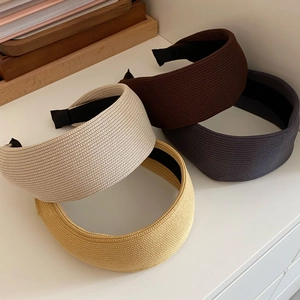 Chic wide knitted headband set in beige, brown, grey, and yellow for women's hair styling