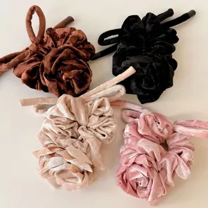 Lot de chouchous élégants en velours avec fleurs de rose marron noir beige et rose