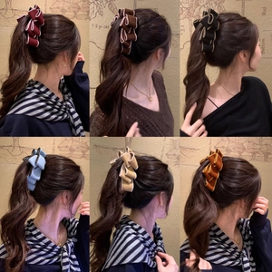 Set of stylish wool bow banana hair clips in six colors for elegant ponytails