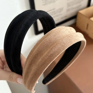 Elegant wide padded faux suede headbands in classic black and camel brown colors