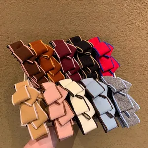 Elegant wool fabric bow banana clips set with contrast piping for women hair styling