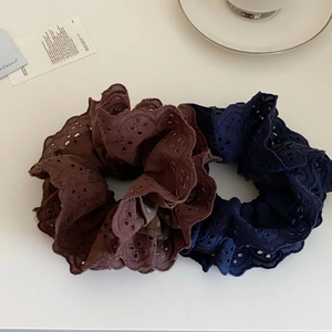 Retro Maillard Double Layer Lace Polka Dot Scrunchies For Women Large Size Eyelet Embroidery Fabric Hair Ties Elegant Headwear