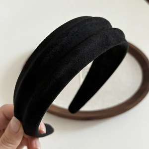 Padded black suede wide headband for women featuring a minimalist thick hair accessory design