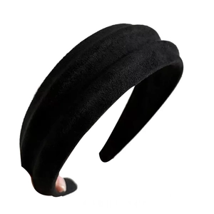Classic wide black suede padded headband with a high top minimalist vintage style