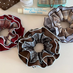 Vintage Plaid Patchwork Hair Scrunchie Polyester Color Contrast Large Elastic Hair Tie For Women Girls College Style Elegant Hair Accessories