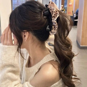 Pince Banane À Pois Élégante Style Français Nœud En Satin Grand Accessoire Cheveux Support Queue De Cheval Vertical Pour Femmes
