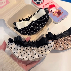 Barrettes à cheveux à pois style français avec nœuds noirs, blancs et champagne