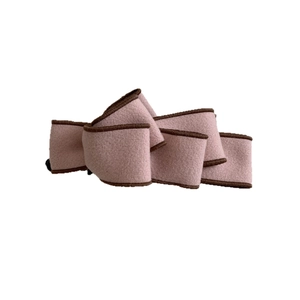 Pink wool-texture multilayer bow hair clip with dark brown trim and banana clip base