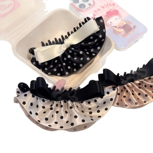 Barrettes banane à nœud papillon à pois en noir, beige et champagne pour femmes