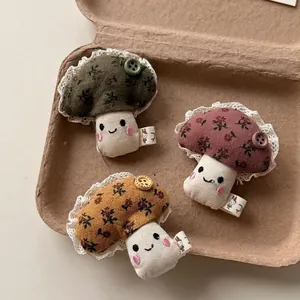 Süße 3D Pilz Stoff Haarklammer Für Mädchen Handgefertigt Blumenmuster Entenschnabel Clip Süß Fee Stil Haarschmuck