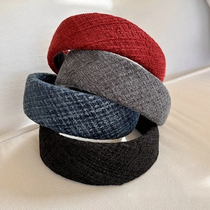 Lot de quatre serre-têtes larges à carreaux en tweed pour automne et hiver