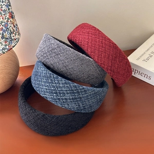 Collection de serre-têtes larges à carreaux rétro en tissu tissé rouge gris bleu noir
