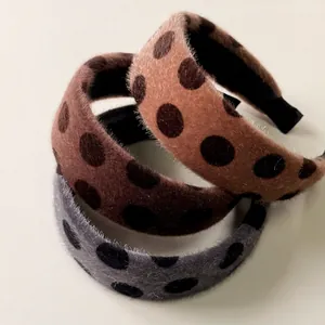 Polka dot wide headband set in vintage brown and grey with plush fabric texture