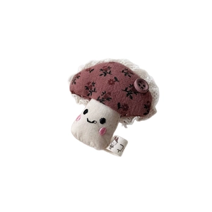 Niedliche koreanische Pilz-Haarklammer mit Blumendruck, Spitze und Smiley-Stickerei