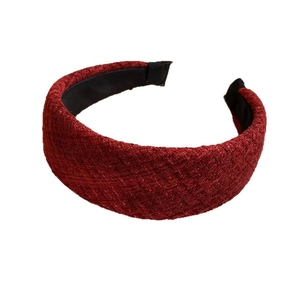 Serre-tête large en tweed bordeaux avec un design rembourré vintage pour femme