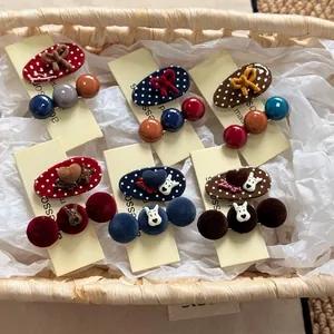 Vintage Polka Dot Bow Hair Clips And Plush Ball Duckbill Clips For Women Handmade Retro Style Sweet Hair Pins Jewelry