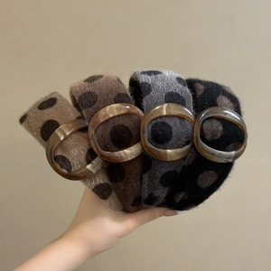 Vintage Polka Dot Plush Wide Headband For Women Autumn Winter Soft Hair Band With Decorative Resin Buckle Headwear