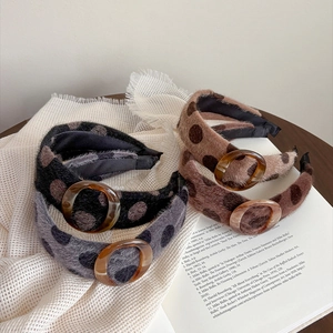 Plush polka dot wide headbands with resin buckle in grey and brown earthy tones