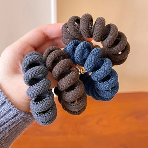 Élastiques à cheveux spirales vintage aux couleurs unies avec texture en sergé tissé