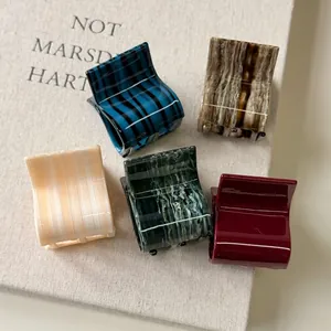 French Vintage Acetate Hair Claw Clips Small Marble Striped Square Hair Shark Clip For Women Elegant Ponytail Accessories