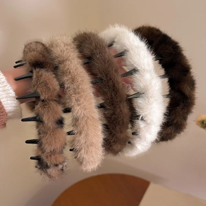 Serre-Tête en Peluche Léopard en Fausse Fourrure de Style Coréen pour Femmes Accessoires de Cheveux Doux et Chauds d'Hiver