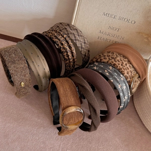 Vintage Fabric Leopard Print Wide Headband For Women Maillard Brown Plaid Floral Thickened Hair Hoop Fashion Accessories