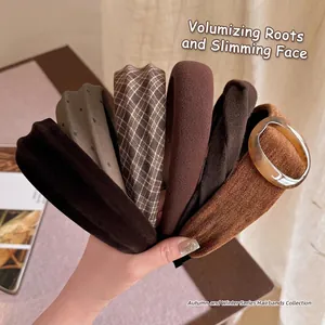 Brown leopard print headband set for women with velvet and textured fabrics