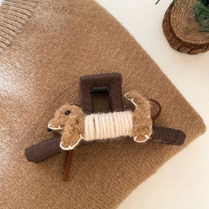 Pince à cheveux mignonne en tricot motif teckel pour femmes style automne hiver