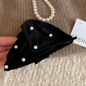 French Vintage Black Velvet Hair Claw Clip With Faux Artificial Pearls Audrey Hepburn Style Elegant Hair Accessories For Women