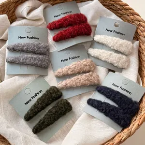 Set of six plush lamb wool triangle BB hair clips in vintage winter colors for women