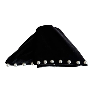French vintage black velvet hair claw clip with white pearl details for elegant styling