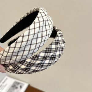 Classic plaid sponge headbands set in beige and blue vintage preppy style for women