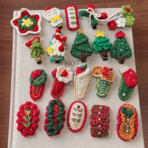 Set of 20 Christmas crochet hair clips with Santa, reindeer and tree designs