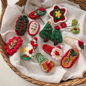 Handmade Knitted Christmas Hair Clips Cute Woolen Yarn Santa Christmas Tree Gingerbread Man BB Clip Hair Accessories For Kids