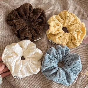 Solid Color Knitted Scrunchies For Women Sweet Hollow Soft Fabric Hair Ties Elegant Korean Style Ponytail Holder Fashion Hair Accessories