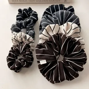 Korean Minimalist Knitted Striped Scrunchie Elastic Large Fabric Hair Tie Trendy Handmade Hair Accessory For Women Ponytail