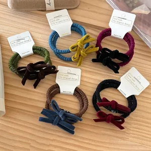 French Retro Velvet Bowknot Hair Tie Set High Elastic Contrast Color Hair Rope For Women Elegant Ponytail Holder Hair Accessories