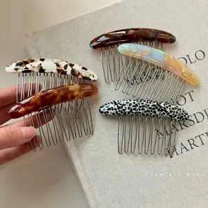 Elegant acetate hair combs set with tortoiseshell patterns and 7-tooth metal grips