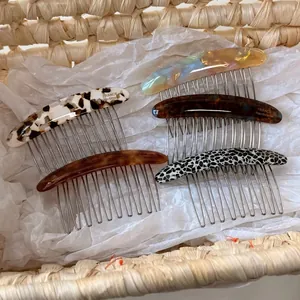 Set of 5 handmade acetate fringe hair combs in assorted tortoiseshell and floral patterns