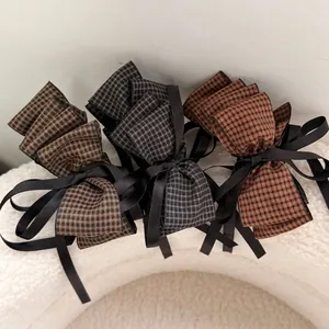 French Retro Houndstooth Bow Hair Clip Elegant Large Banana Clip Ribbon Hair Claw Elegant Hairpin For Women Daily Accessories