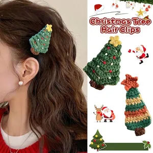 Pince à Cheveux Sapin de Noël au Crochet Fait Main Fil Étoile Épingle à Cheveux Festive pour Femmes Filles