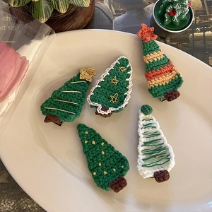 Lot de cinq barrettes à cheveux sapin de Noël au crochet fait main pour filles accessoires