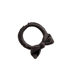Elegante zwarte satijnen scrunchie met strik en hoge elasticiteit voor paardenstaart dames