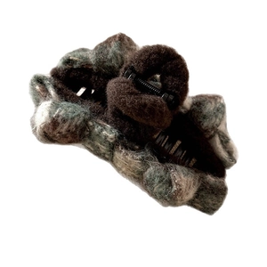 Elegant plaid plush hair claw clip for women in winter green and brown mixed colors