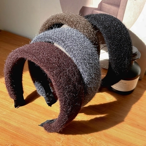 Vintage Plush Padded Wide Edge Headband For Women Winter Thick Solid Color High Crown Hairband Fashion Hair Accessories