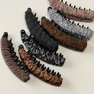 Fermaglio a Banana Plissettato in Stile Coreano con Stampa Leopardata per Donna Fermaglio per Coda di Cavallo Accessori Capelli