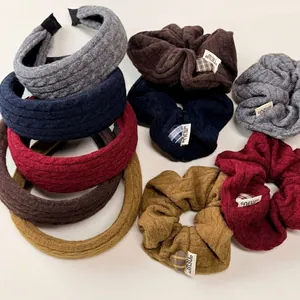 Vintage Knitted Twist Padded Headband And Scrunchie Set French Style Autumn Winter Hair Accessories For Women