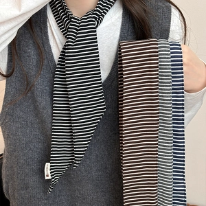 Women's Striped Knitted Skinny Scarf Literary Vintage Soft Long Narrow Scarf For Ladies Korean Versatile Neck Scarf