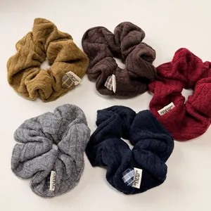 5-piece vintage knitted twist scrunchies set in autumn colors with heart patterns