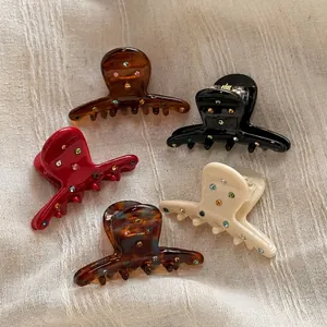 Mini Octopus Hair Claw Clip Acetate Colorful Rhinestone Small Hair Clips Stylish Bangs Clips Non-Slip Hair Accessories For Women